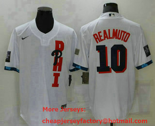 Men's Philadelphia Phillies #10 JT Realmuto White 2021 MLB All Star Stitched Cool Base Nike Jersey