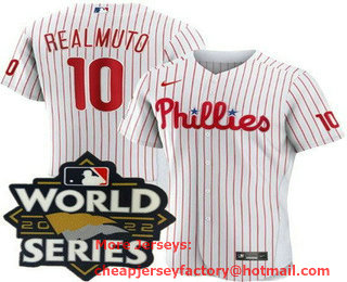 Men's Philadelphia Phillies #10 JT Realmuto White 2022 World Series Authentic Jersey