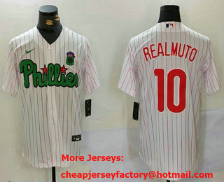 Men's Philadelphia Phillies #10 JT Realmuto White Green Cool Base Stitched Jersey