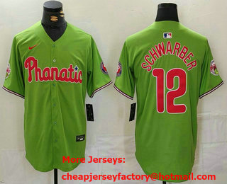 Men's Philadelphia Phillies #12 Kyle Schwarber Green With Patch Stitched Cool Base Nike Jersey