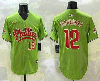 Men's Philadelphia Phillies #12 Kyle Schwarber Light Green Fashion Cool Base Jersey