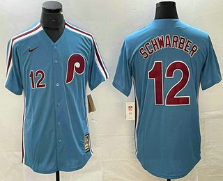 Men's Philadelphia Phillies #12 Kyle Schwarber Number Blue Cooperstown Throwback Cool Base Nike Jersey