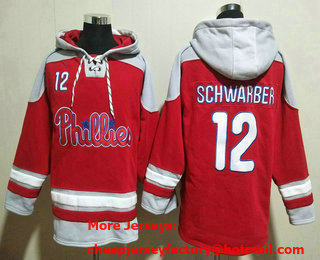 Men's Philadelphia Phillies #12 Kyle Schwarber Red Ageless Must Have Lace Up Pullover Hoodie