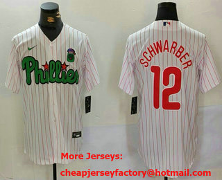 Men's Philadelphia Phillies #12 Kyle Schwarber White Green Cool Base Stitched Jersey