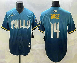 Men's Philadelphia Phillies #14 Pete Rose Blue 2024 City Connect Limited Stitched Jersey