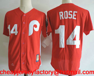 Men's Philadelphia Phillies #14 Pete Rose Red Throwback 1980 World Series Champions Stitched MLB Mitchell & Ness Jersey