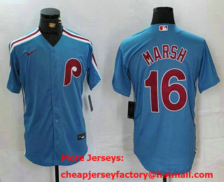 Men's Philadelphia Phillies #16 Brandon Marsh Light Blue Cooperstown Cool Base Jersey