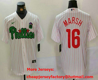 Men's Philadelphia Phillies #16 Brandon Marsh White Green Cool Base Stitched Jersey