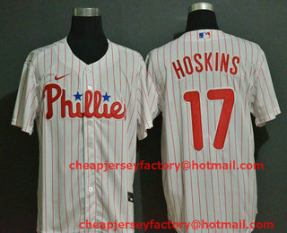 Men's Philadelphia Phillies #17 Rhys Hoskins White Stitched MLB Cool Base Nike Jersey
