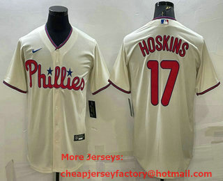 Men's Philadelphia Phillies #17 Rhys Hoskins Cream Stitched MLB Cool Base Nike Jersey