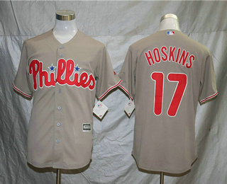 Men's Philadelphia Phillies #17 Rhys Hoskins Gray Stitched MLB Cool Base Jersey