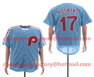 Men's Philadelphia Phillies #17 Rhys Hoskins Light Blue Cool Base Cooperstown Collection Jersey