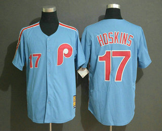 Men's Philadelphia Phillies #17 Rhys Hoskins Lilght Blue Throwback Stitched MLB Mitchell & Ness Jersey