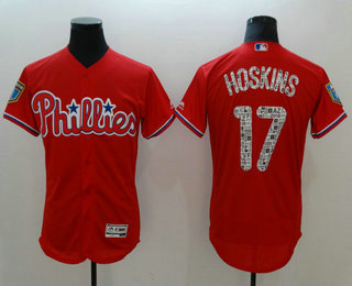 Men's Philadelphia Phillies #17 Rhys Hoskins Red 2018 Spring Training Stitched MLB Flex Base Jersey