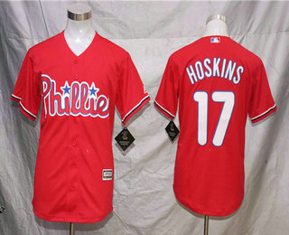 Men's Philadelphia Phillies #17 Rhys Hoskins Red Stitched MLB Cool Base Jersey