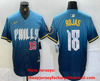 Men's Philadelphia Phillies #18 Johan Rojas Number Blue 2024 City Connect Limited Stitched Jersey