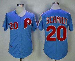 Men's Philadelphia Phillies #20 Mike Schmidt Lilght Blue Throwback 1980 World Series Champions Stitched MLB Mitchell & Ness Jersey