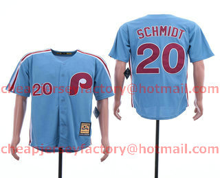 Men's Philadelphia Phillies #20 Mike Schmidt Light Blue Throwback Stitched MLB Cooperstown Collection Jersey By Mitchell & Ness