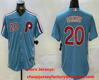 Men's Philadelphia Phillies #20 Mike Schmidt Number Light Blue Cool Base Jersey