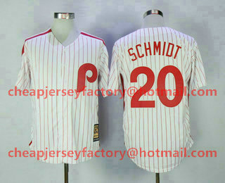 Men's Philadelphia Phillies #20 Mike Schmidt White Pinstripe Cool Base Cooperstown Collection Jersey