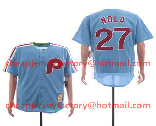 Men's Philadelphia Phillies #27 Aaron Nola Light Blue Cool Base Cooperstown Collection Jersey