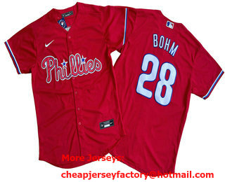 Men's Philadelphia Phillies #28 Alec Bohm Red Stitched Cool Base Nike Jersey