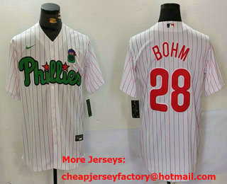 Men's Philadelphia Phillies #28 Alec Bohm White Green Cool Base Stitched Jersey