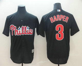 Men's Philadelphia Phillies #3 Bryce Harper Black Stitched MLB Cool Base Jersey