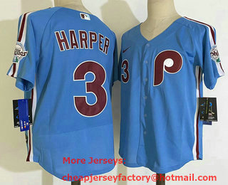 Men's Philadelphia Phillies #3 Bryce Harper Blue Stitched MLB Flex Base Nike Jersey