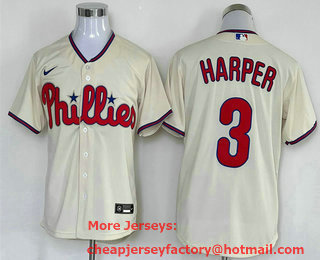 Men's Philadelphia Phillies #3 Bryce Harper Cream Cool Base Jersey
