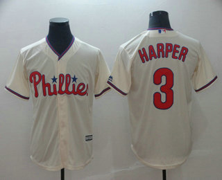 Men's Philadelphia Phillies #3 Bryce Harper Cream Stitched MLB Cool Base Jersey