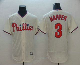 Men's Philadelphia Phillies #3 Bryce Harper Cream Stitched MLB Flex Base Jersey