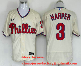 Men's Philadelphia Phillies #3 Bryce Harper Cream Stitched MLB Flex Base Nike Jersey