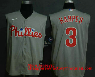 Men's Philadelphia Phillies #3 Bryce Harper Gray 2020 Cool and Refreshing Sleeveless Fan Stitched MLB Nike Jersey
