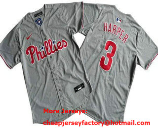 Men's Philadelphia Phillies #3 Bryce Harper Gray Limited Cool Base Jersey