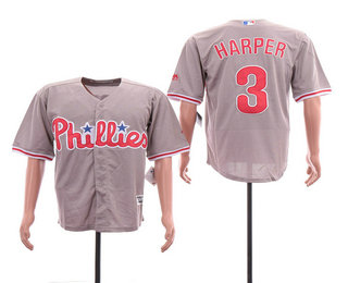 Men's Philadelphia Phillies #3 Bryce Harper Gray Stitched MLB Cool Base Jersey