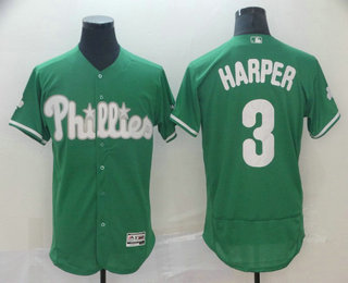 Men's Philadelphia Phillies #3 Bryce Harper Green Celtic Flexbase Jersey