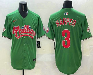 Men's Philadelphia Phillies #3 Bryce Harper Green Fashion Cool Base Jersey 01