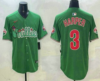 Men's Philadelphia Phillies #3 Bryce Harper Green Fashion Cool Base Jersey