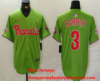Men's Philadelphia Phillies #3 Bryce Harper Green With Patch Stitched Cool Base Nike Jersey