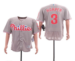 Men's Philadelphia Phillies #3 Bryce Harper Grey Stitched MLB Flex Base Jersey
