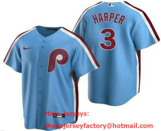 Men's Philadelphia Phillies #3 Bryce Harper Light Blue Cool Base Jersey