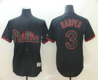 Men's Philadelphia Phillies #3 Bryce Harper Lights Out Black Fashion Stitched MLB Cool Base Jersey