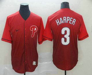 Men's Philadelphia Phillies #3 Bryce Harper Nike Red Fade Stitched Jersey