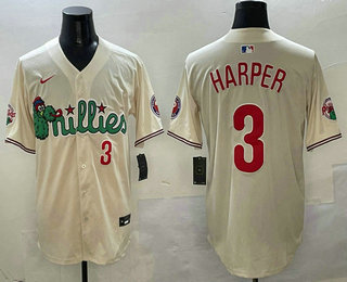 Men's Philadelphia Phillies #3 Bryce Harper Number Cream Fashion Cool Base Jersey
