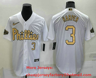 Men's Philadelphia Phillies #3 Bryce Harper Number White 2022 All Star Stitched Cool Base Nike Jersey