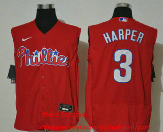 Men's Philadelphia Phillies #3 Bryce Harper Red 2020 Cool and Refreshing Sleeveless Fan Stitched Flex Nike Jersey