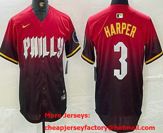 Men's Philadelphia Phillies #3 Bryce Harper Red 2024 City Cool Base Jersey