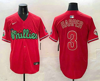 Men's Philadelphia Phillies #3 Bryce Harper Red Fashion Cool Base Jersey