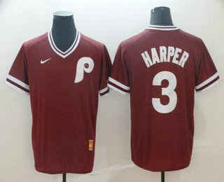 Men's Philadelphia Phillies #3 Bryce Harper Red Nike Cooperstown Collection Legend V Neck Jersey